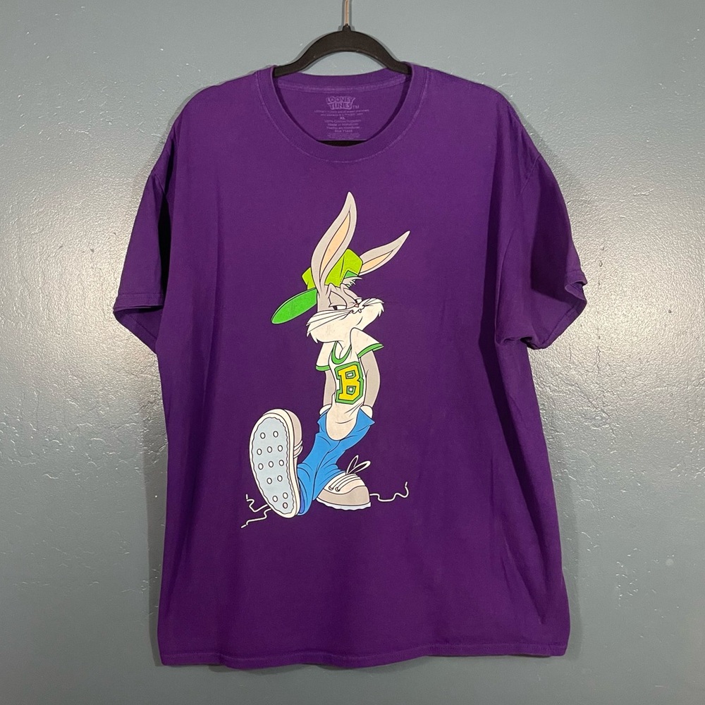 Looney Tunes Men’s Purple Bugs Bunny Graphic Print Crewneck Short Sleeve Tee